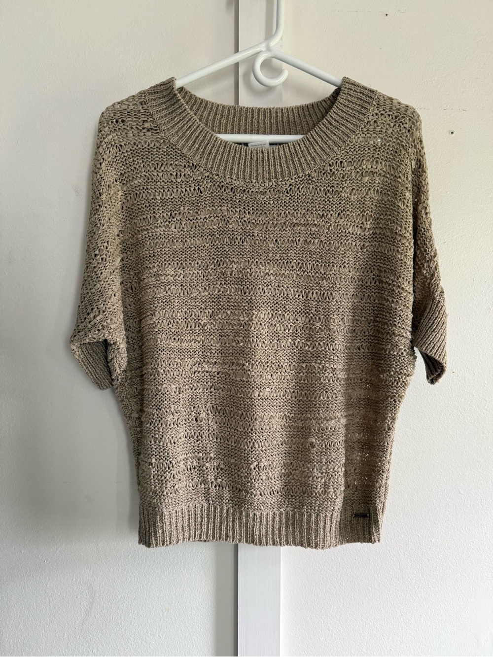Hang Ten Taupe Open-Knit Short-Sleeve Sweater